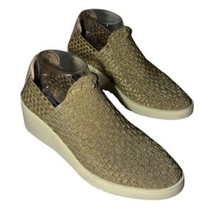 Zee Alexis Bronze Gold Slip On‎ Woven Stretchy Wedge Sneakers Maddie